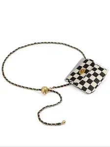 Women's Fashionable Checkerboard Pattern Fanny Pack, Casual Versatile Chain Strap Belt Bag, Trendy All-match Chest Bag for Daily Used