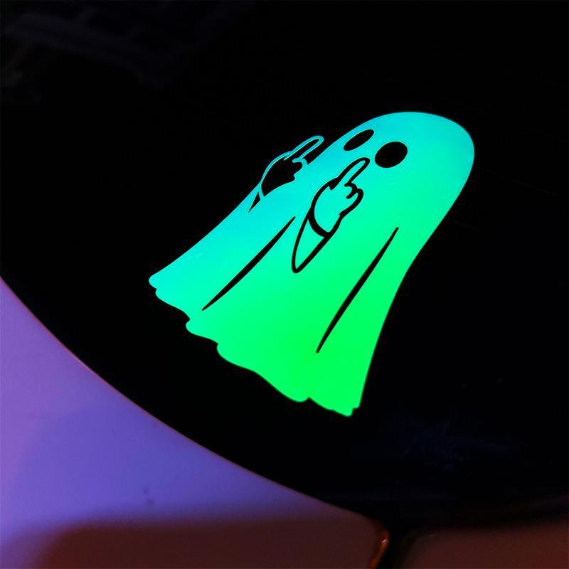 Halloween Glow-in-the-Dark Ghost Decal - PVC Sticker Middle Finger Design Reflective Car & Motorcycle Decor for Windows & Paint 2/4 pcs