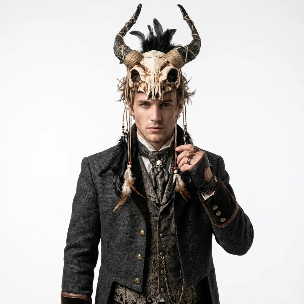 Beige Krampus Ram Goat Horns Devil Halloween Masquerade Party Mask