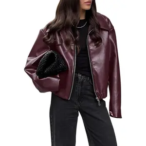 Leather Jacket Women Faux Oversized Motorcycle Bomber Coats Fall Fashion Outfits Winter Clothes  Zip Up Biker Jacket Outwear