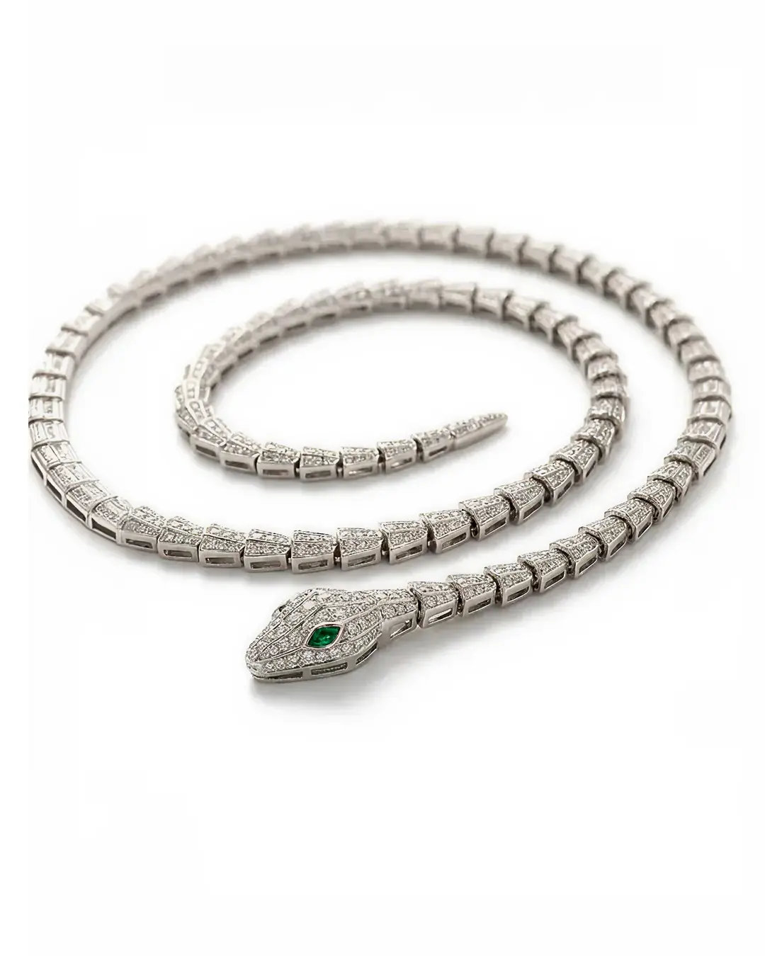 Designer Statement Snake Wrap Necklace with pave Diamond in Brass 36"