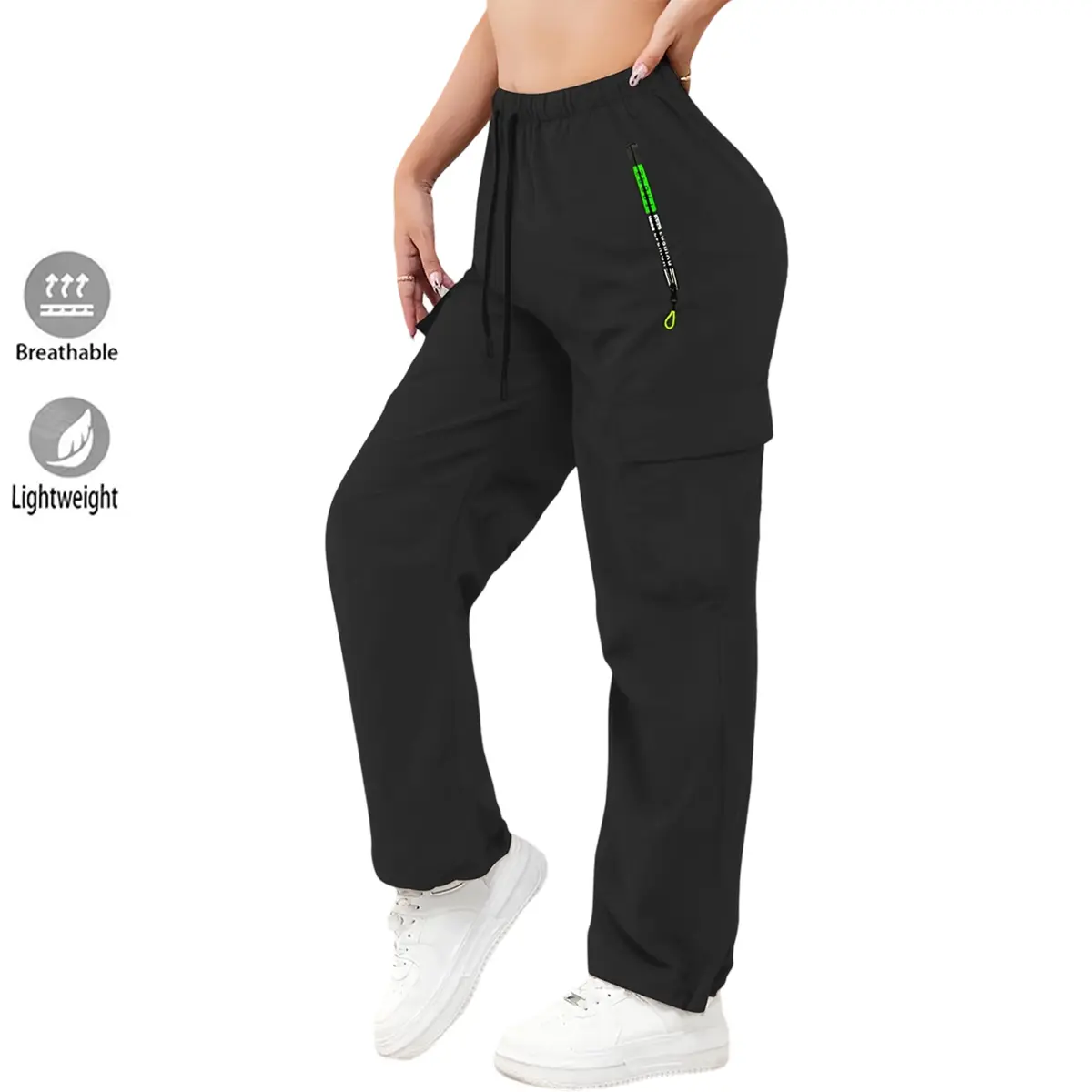 Women’s lightweight, breathable solid-color casual cargo pants — all-season women’s fashion cargo pants with multiple pockets, long pants, athletic long pants