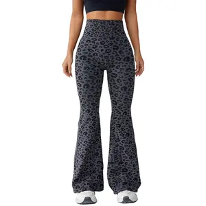 Fall/Winter Women's High-Waisted Flared Yoga Pants, Hip-Lifting Sports Wide-Leg Pants, Leopard Print Fitness Yoga Bell-Bottom Pants