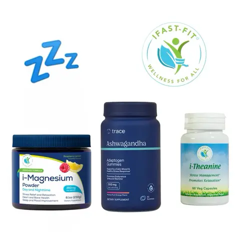 IFastFit Relaxation bundle Kit Magnesium Powder , Ashwagandha Gummies and L-Theanine Sleep Cortisol Package Supplement