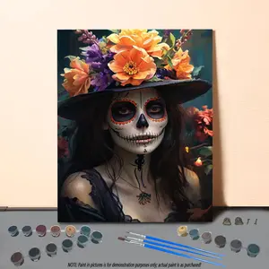 Day Of The Dead Teenager Pattern DIY Painting By Numbers Kit, 1 Set DIY Paint By Numbers Kit, Color By Number, Wall Art Decoration for Home Living Room Bedroom