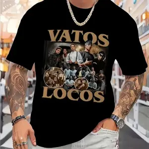 Men's & Women's Vintage 90s Blood In Blood Out.I..O Vatos Locos Graphic T-Shirt - Chicano Streetwear Tee with Golden Lettering & Movie Characters, Crew Neck Casual Top, Christmas Gifts for Fans, Retro Urban Fashion