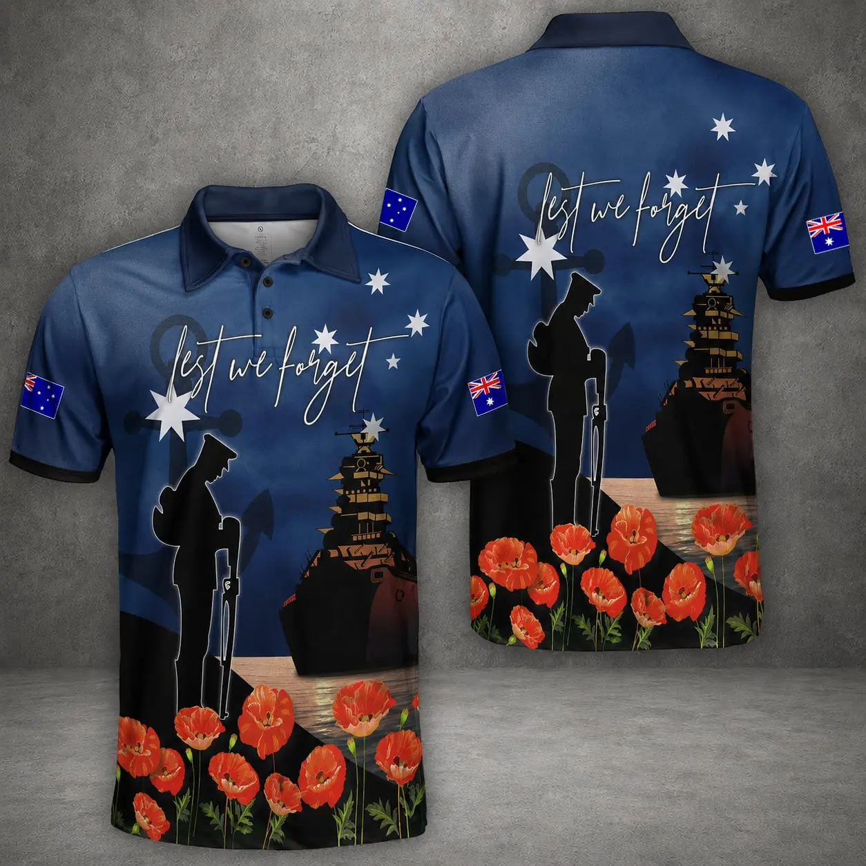 Australian Defence Force Veteran Polo Shirt, Anzac Day Lest We Forget Memorial Apparel