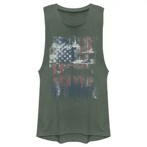Juniors Womens Lost Gods Distressed American Mountain Festival Muscle Tee