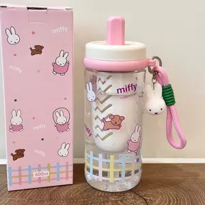 Cute Miffy Cartoon Kawaii Water Cup Large-capacity Summer Straw Cup Student Plastic Portable Cup Simple Portable and Practical