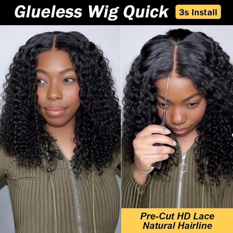 Short Bob Glueless Wigs Ready To Wear Deep Wave Curly Wigs Human Hair Wet and Wave 6x4 HD Lace Closure Wig For Women Pre Plucked 180%