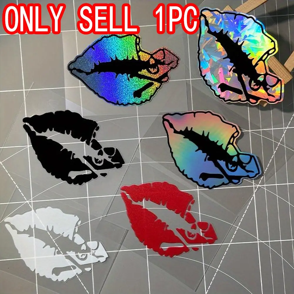 1PC Death Kiss, Skull Lips Design Car Stickers, Premium Skull Stickers, Waterproof Vinyl Decals, Suitable for Auto Windows, Windshields, Bumpers, Motorcycle Fuel Tanks, Helmets, Ideal As Halloween and Christmas Gifts, Decal For Cars, Car Truck Decal