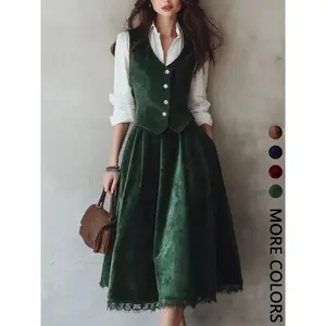 2026 Women’s New Arrival Dress and Vest Set, Fashionable Versatile with Waist Cinching Slimming Effect for Any Occasion Wear, Viral Style, Everyday, Wardrobe Staple, Resort Wear, Relaxed Fit, Stylish, Viral Fashion