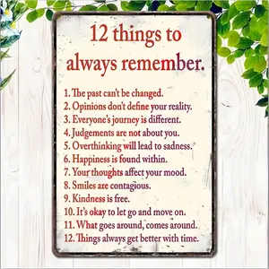 Inspirational Quote Elements, 12 Pieces Must-Remember Things, Wall Art Decor, Vintage Garage Wall Decoration, Restaurant Bar Club Living Room