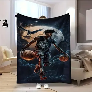Basketball Flannel Blanket Basketball Player Throw Blanket - Durable Flannel Bedspread with Basketball Player Action Design, All-Season Soft Bedspread for Bed, Sofa, Camping, Office - Ideal Basketball Fan Gift-Christmas gifts