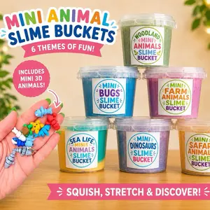 Mini Animal Slime Buckets | Sea Life, Safari, Woodland, Dino, Bugs, Farm (10oz)