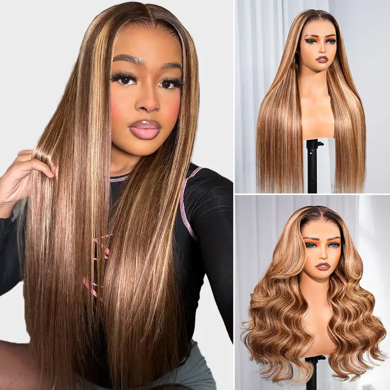 [NEW] Megalook Women's 13x6 Lace Front Wig, 100% Human Hair, #2P427 Glueless Wigs, Silky Straight Honey Blonde Highlight, Heat Resistant, Drawstring Fit Feels Secure, Suitable for Any Occasion