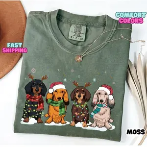 Comfort Colors Dachshund Christmas Shirt, Gift for Dog Mom, Xmas Tshirt for Pet Lover