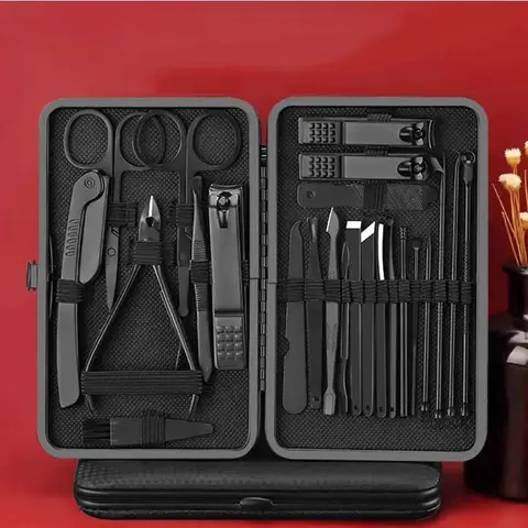 24pcs Multifunctional Professional Manicure-Pedicure Tool Kit - Manicure Accessory Set, Nail Supplies Equipment, Easy Hold, Splash Proof, Prevents Injury, Toenail Clippers, Dead Skin Scissors, Nail File, Portable Travel Care Set