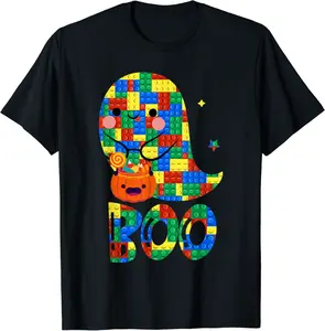 Building Blocks Ghost Boo Master Builder Halloween Costume T-Shirt - 38B0CK798KPW