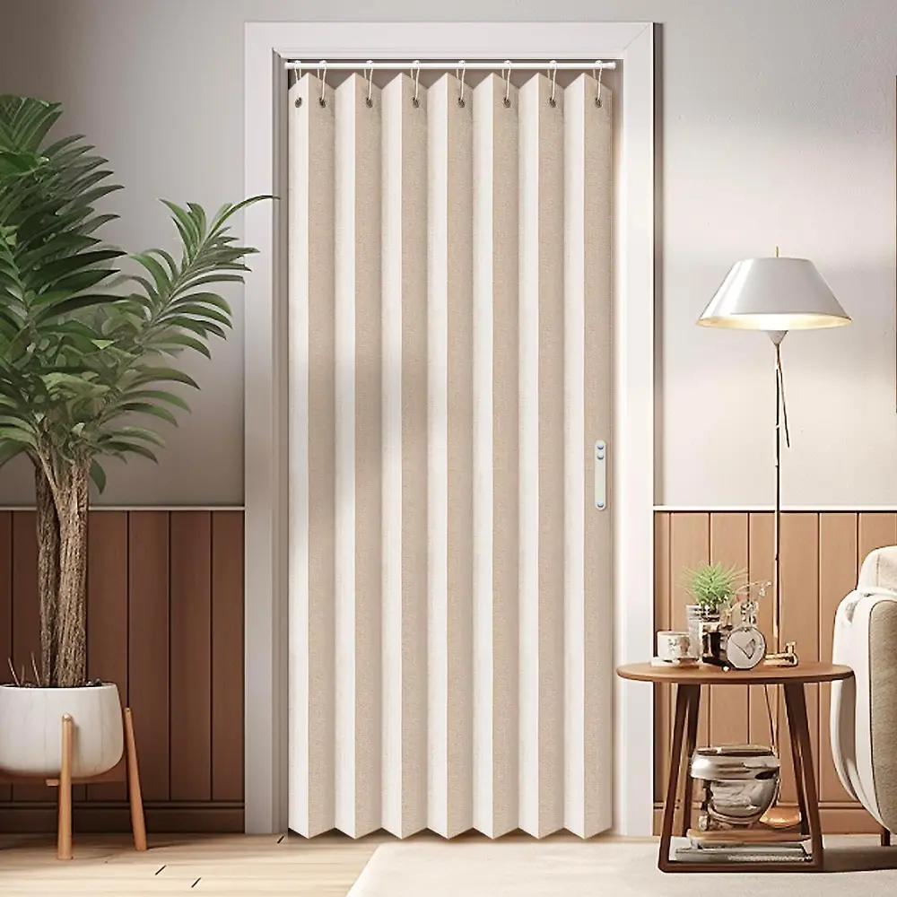 Closet Curtains, Accordion Style Door Curtains for Doorways, Pleated Folding Doors Curtain for Closet, Room Divider, 1 Panel, W39 x L78, Beige