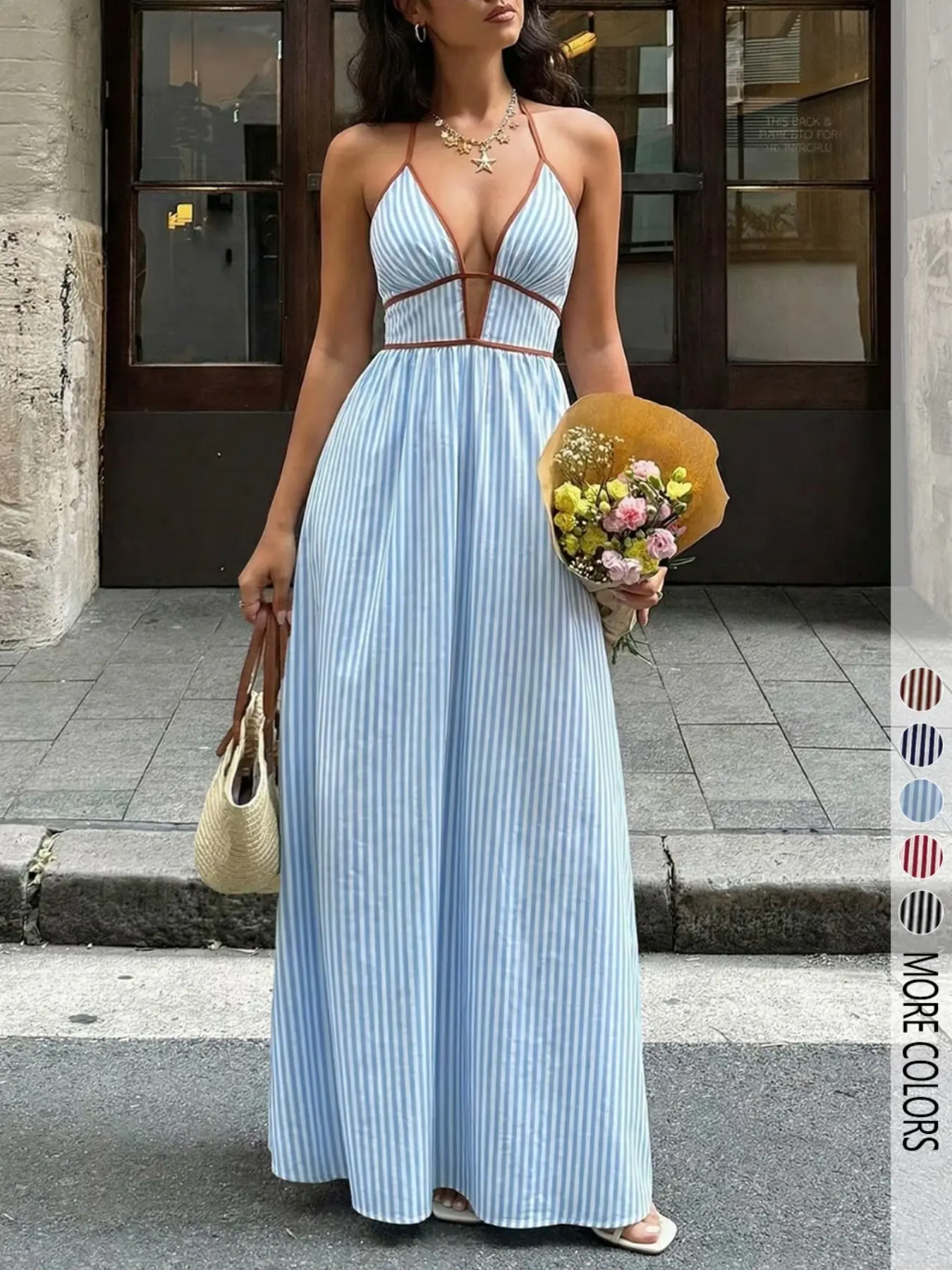 blue color block maxi dress Alexandrea Colorblock Maxi Dress in Green main image 0