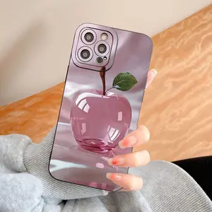 Pink apple pattern, shockproof and anti-slip TPU full-coverage phone case with camera protection, suitable for iPhone 17, 16, 15, 14, 13, 12, 11, XS, X, Samsung and other series models. Can be given as a gift to friends or family.