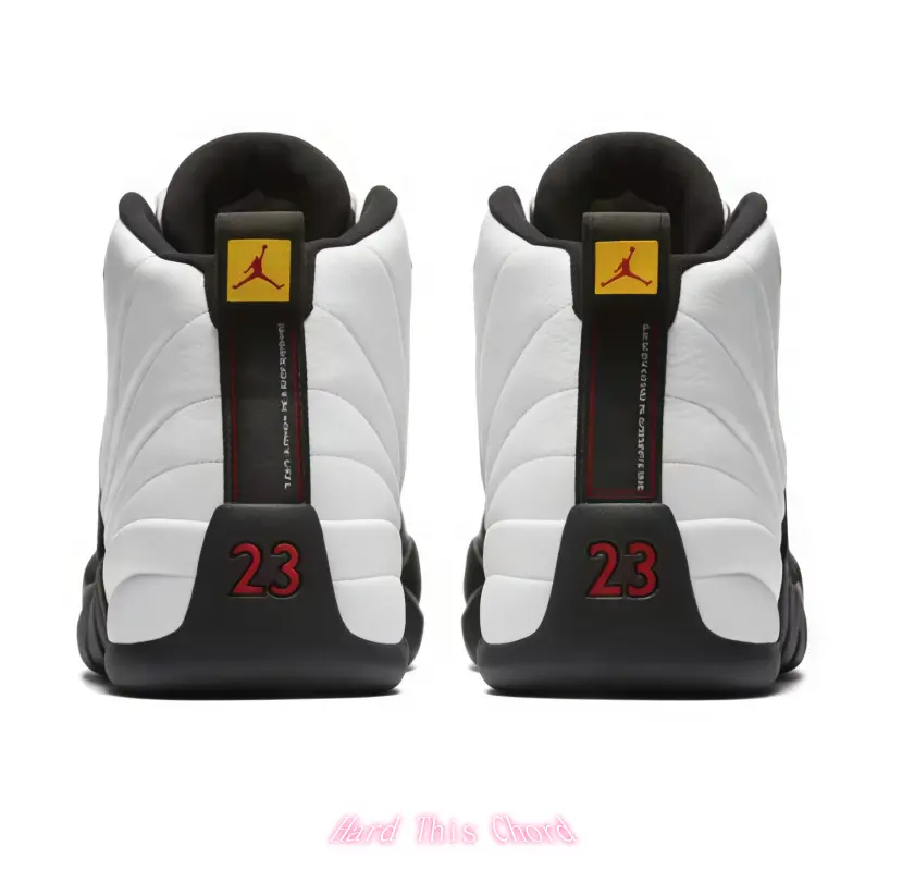 White Black Color Block Leather High Top Basketball Sneakers Gold Lace Lock Yellow Emblem Red Number Detail Cushioned Foam Midsole Non Slip Rubber Outsole Men Street Sports Trainers