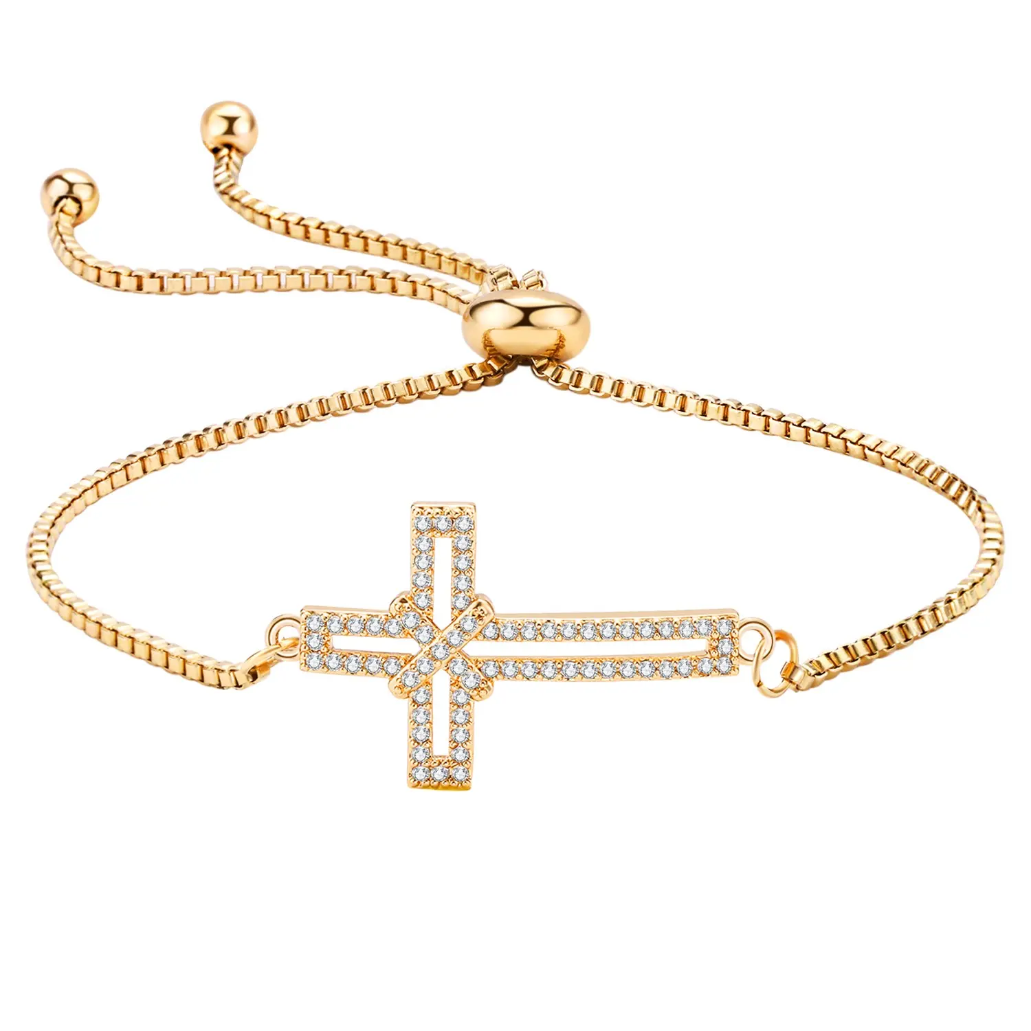OIDEA Dainty Cross Bracelet for Women in Stainless Steel, Pave Cubic Zirconia, Expressive yet Understated with Effortless 1-Handed Resizing for Sunday Service, Christmas & Birthday, Cross Chain, Adjustable Bracelet