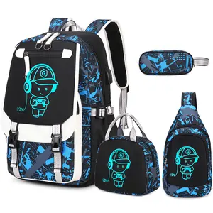 Backpack for Boys, Cool Luminous Boys Backpack with Sling Bag/Trolley Bag, Lunch Bag & Pen Case, School Bags for Kids Children Teens Elementary Middle Schools, Bookbag Glow In The Dark