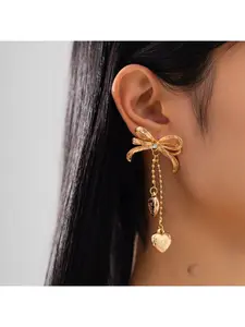 European and American cross-border jewelry French bow tassel bead chain earrings women ins love metal long earrings