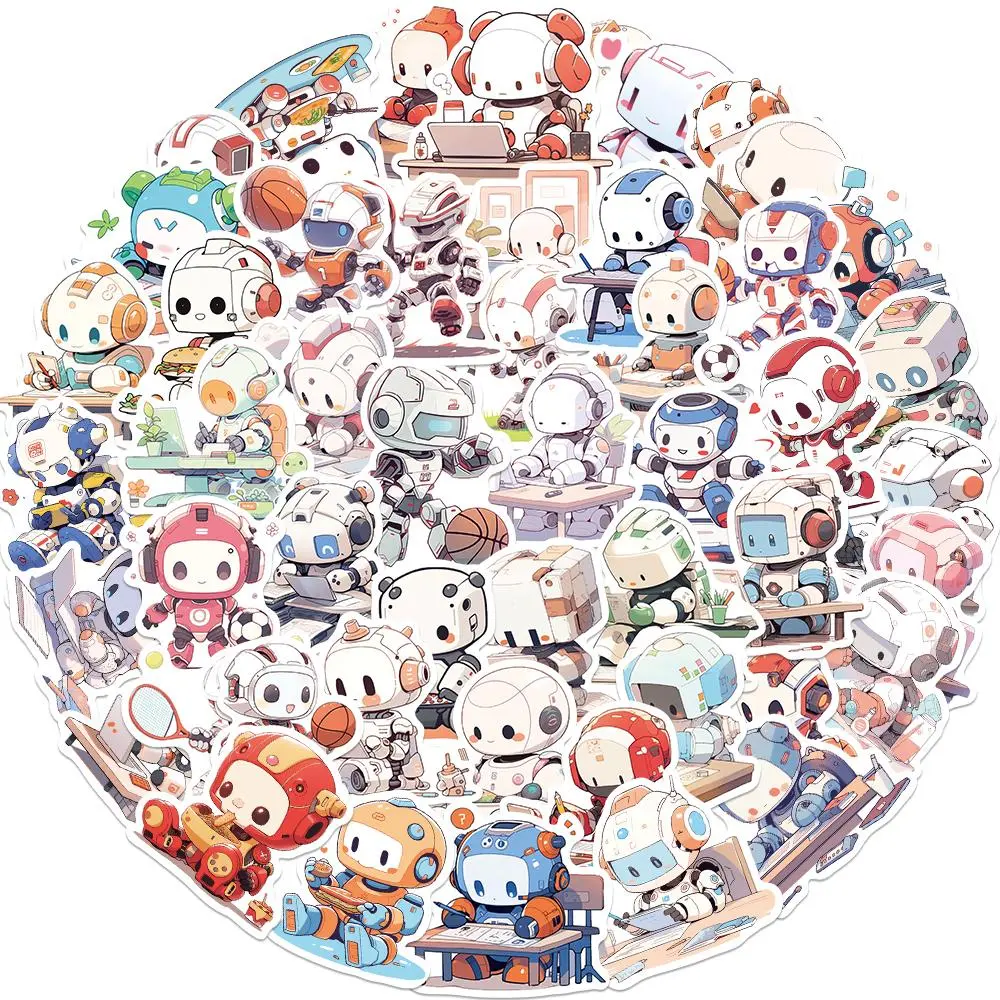Cartoon Robot Pattern Sticker, 50pcs/set Waterproof Self Adhesive Decor Paper, Decor Sticker for Gift Greeting Card Water Bottle Laptop Phone, Ornaments