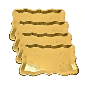 Elegant Gold Rimmed Rectangular Paper Plates, 9x13 Inches, Perfect for Dessert Display, Table Parties, Cupcake Displays, Birthdays, Weddings