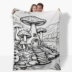 Mushroom House Pattern Blanket Ultra Soft Flannel Cozy Warm Bedroom Couch Sofa Throw Decor Decorative Throw Perfect Birthday Gift Christmas Gift for Adults Teens Kids Babies Viral Trending Cottagecore Aesthetic Nature Fantasy Style