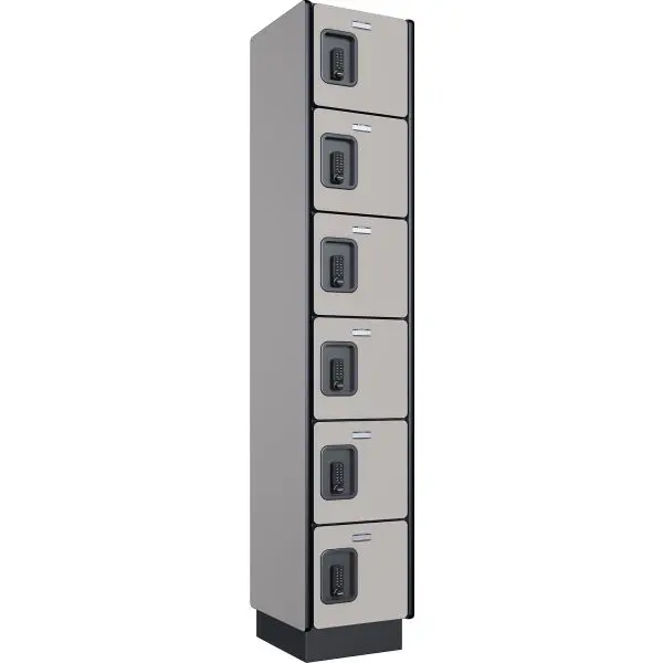 Global Industrial 413335 6-Tier 6 Door Digital Wood Locker, Gray - 12 x 15 x 72 in. - Unassembled