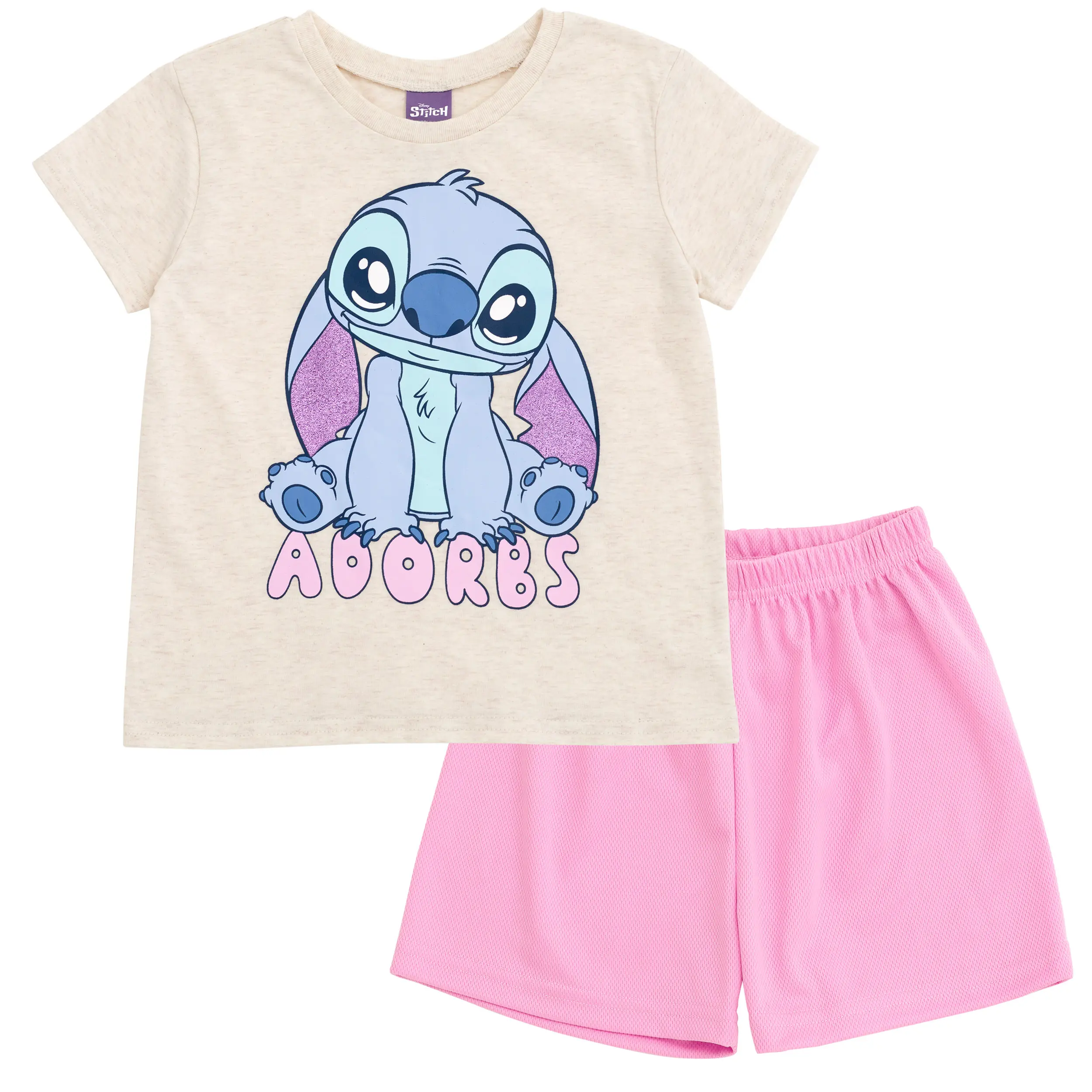 Disney Casual Tees Set for Girls, Lilo & Stitch Soft Jersey Graphic Tee and Athletic Mesh Shorts, Tagless Fabric for Everyday Adventures, Elastic Waist Shorts
