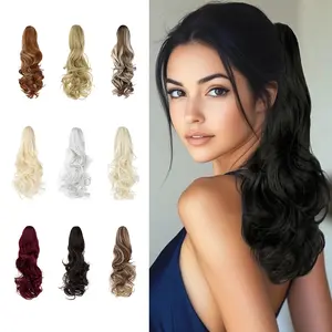 Lansigreen Ponytail Extensions 18inch Curly Wavy Pony Tails Hair Extensions Claw Clip in Synthetic Hairpieces for Women Daily Party Summer Vibes