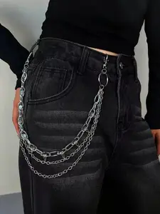 Punk Style Y2K Decorative Pants Chain, Unisex Rivet Cross Sword Design, Fashionable Daily Party Accessory, Versatile Waistchain, Adjustable Waist Chain