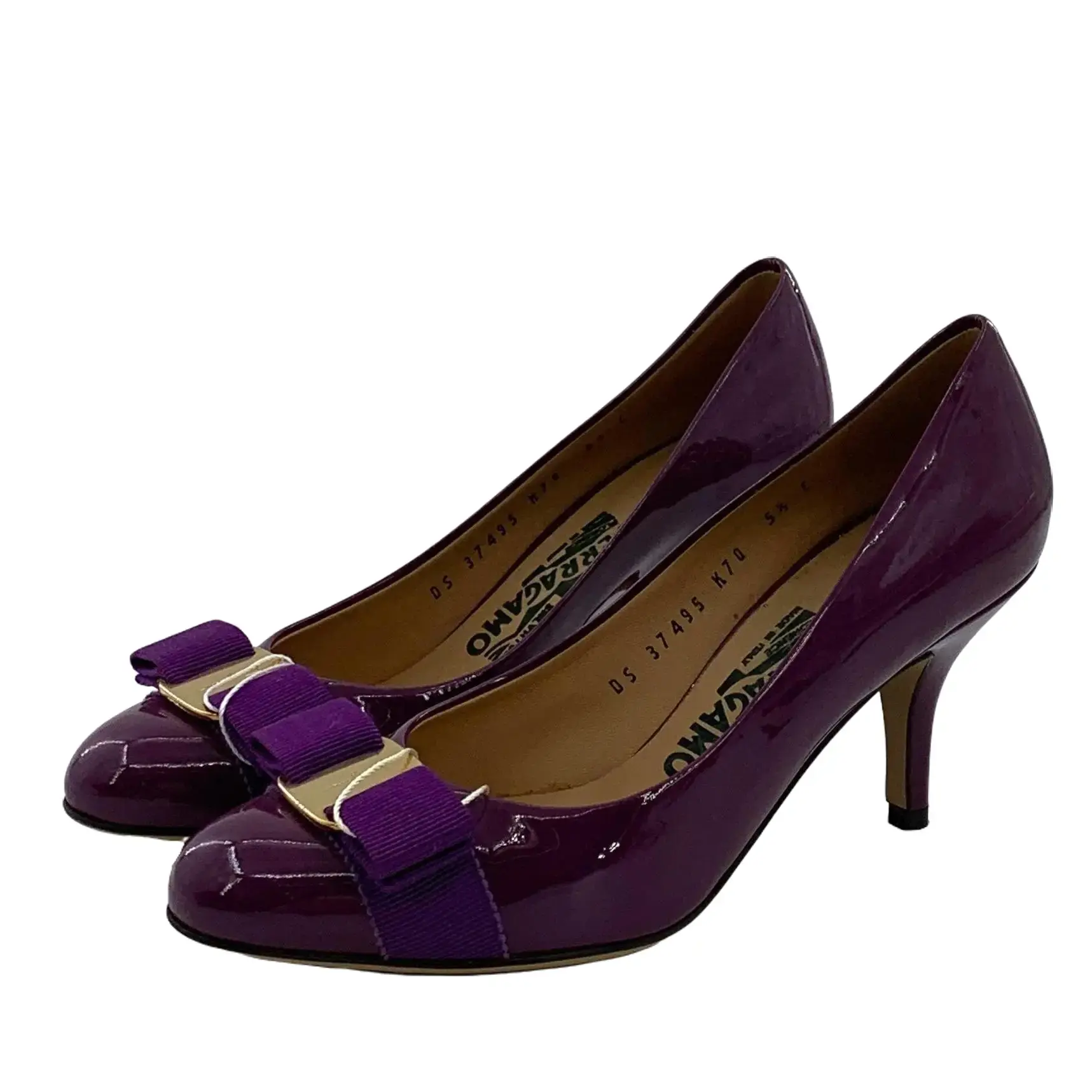 RDLT-Salvatore Ferragamo size 35.5 purple patent leather Vara bow pointed‑toe stiletto pumps-J38477
