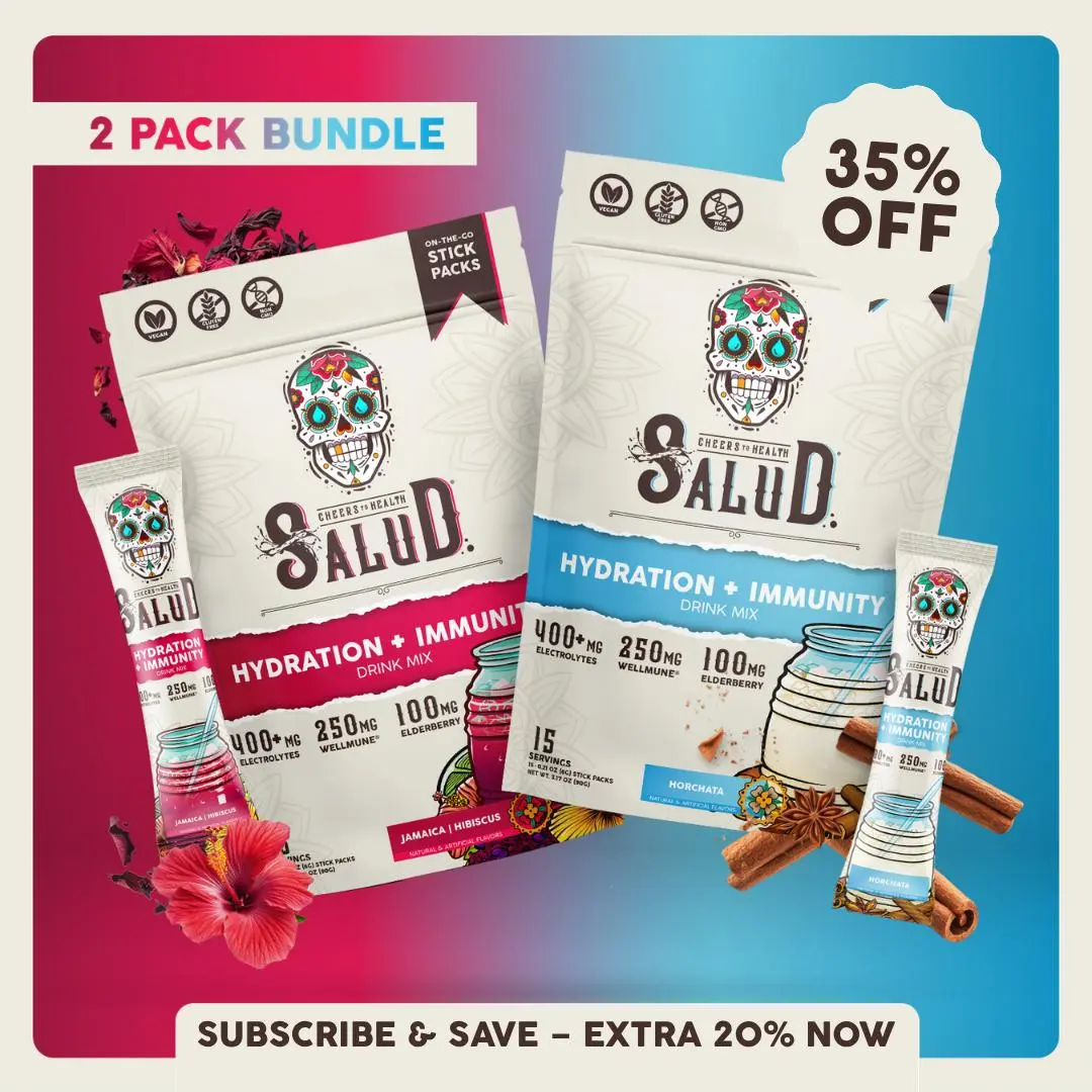 Salud 2-in-1 [Best Sellers Duo] Agua Fresca Drink Mix, Hydration + Immunity, Electrolytes Powder, Agua Fresca Drink Mix, Elderberry, Dairy & Soy Free, Non-GMO, Gluten Free, Vegan, Low Calorie, 1g Sugar (2-Pack, 30 Servings)