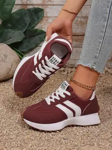 Women's Retro Sports Shoes, Low Top Sneakers Lace-Up Round Toe, Soft Synthetic Upper, Shock Absorbing Rubber Sole, Casual Daily Wear, Campus Style
