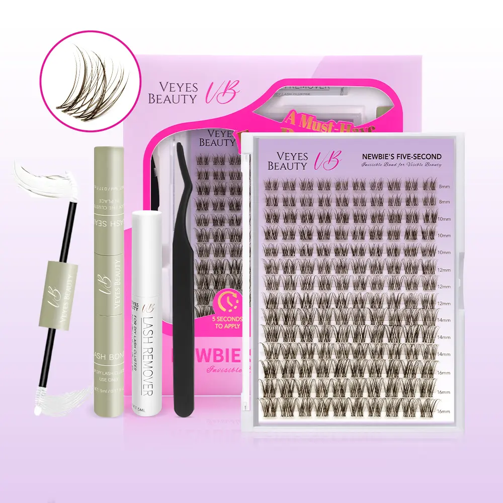 VEYESBEAUTY Brown Aliva Cluster Lashes individual Lash Extensions Layered Wispy Faux Mink Lash Newbie's Five-Second DlY Mixed Length for Self Application Makeup atHome Cosmetic Eyelashes Extensions