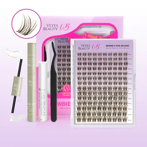 VEYESBEAUTY Brown Aliva Cluster Lashes individual Lash Extensions Layered Wispy Faux Mink Lash Newbie's Five-Second DlY Mixed Length for Self Application Makeup atHome Cosmetic Eyelashes Extensions