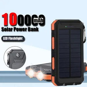 Portable Solar Power Bank, Solar Charging Battery, 1 Count 10000mAh External Battery Charger, Multi-functional Power Bank with Strong LED Light & 2 USB Output Ports for Outdoor & Emergency Use, Rechargeable Portable Rechargeable Battery Packs