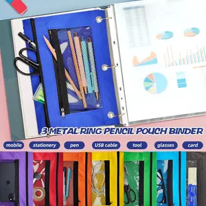 12 Pack Pencil Pouches for 3 Ring Binder, Smooth Zipper 3 Ring Binder Pencil Pouch, Multi-Color Pencil Case for Binder, Clear Top Binder Pencil Pouch, Pencil Bag with 3 Re-enforced Grommets