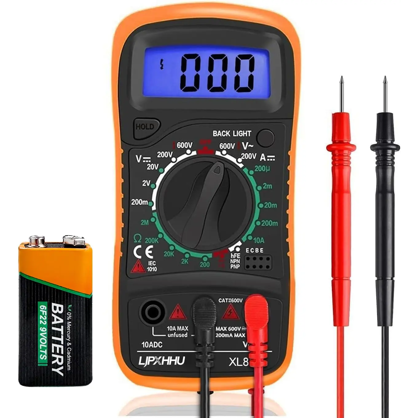 Digital Multimeter Voltmeter Battery Voltage Multi Tester Continuity Ohm Volt Amp  AC Current Resistance Diodes 2000 Counts Electrical Test Meter with Leads Backlight LCD Display