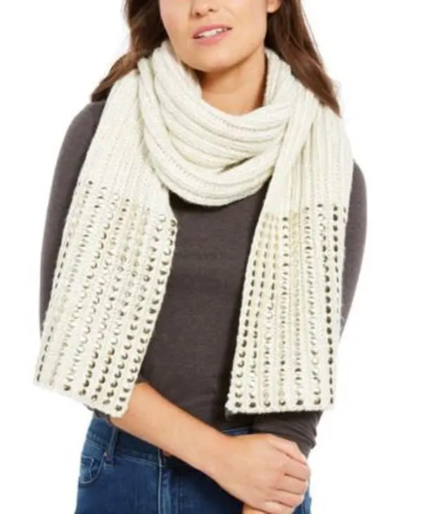 DKNY Flat Stud Lurex Rib Knit Scarf