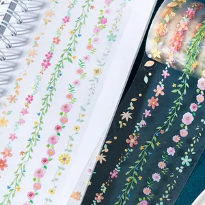 Pet Material Tape, 1 Roll/6 Rolls, Curtain Fragrant Series Bead Curtain Pattern Base Material, Decorative Planner Log Computer Card Gift Sticker
