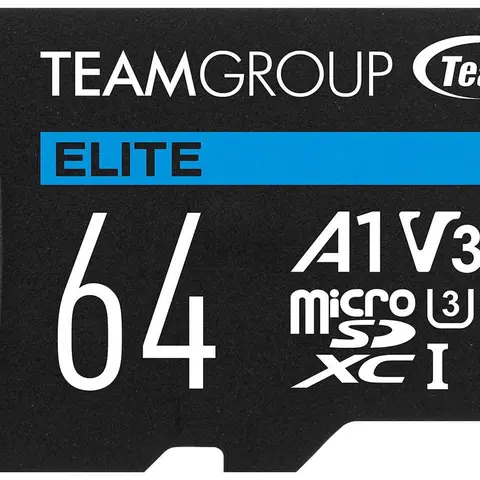 Team Group 64GB Elite microSDXC UHS-I U3, V30, A1, 4K UHD Micro SD Card with SD Adapter, Speed Up to 100MB/s (TEAUSDX64GIV30A103)