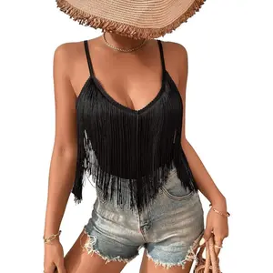 Women's Fringe Sleeveless Boho Tassel Tank Top Slim Fit Cami Summer Tops