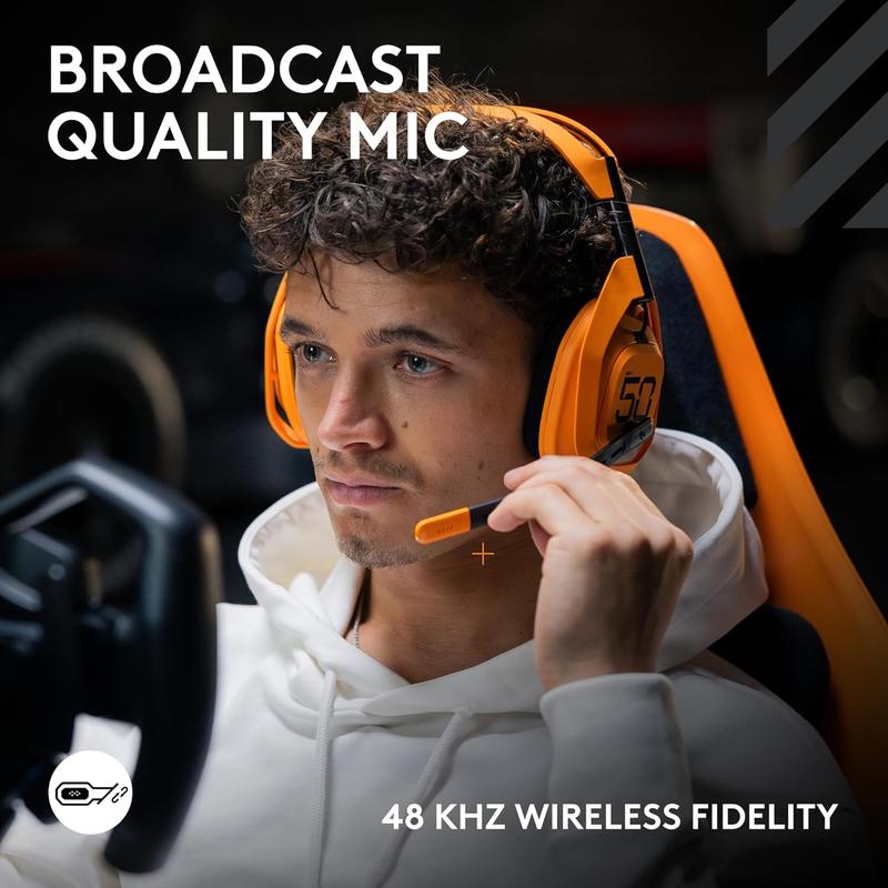 Logitech G Astro A50 X LIGHTSPEED Wireless Gaming Headset McLaren Edition + Base Station, PRO-G GRAPHENE, PLAYSYNC across Xbox Series X|S + PS5 + PC/mac, Bluetooth, HDMI 2.1 Passthru - Papaya Papaya (McLaren) A50X | PLAYSYNC Audio & Video Headset